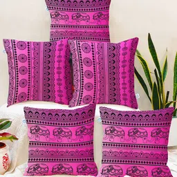 STITCHNEST Black & Purple Set of 5 Ethnic Motifs Square Cushion Covers-53