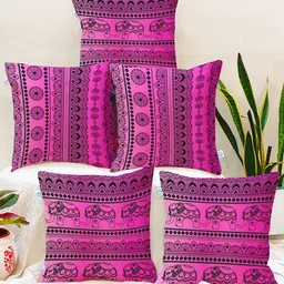 STITCHNEST Black & Purple Set of 5 Square Cushion Covers-57