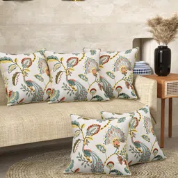 EasyGoods White & Yellow 5 Pieces Floral Cotton Square Cushion Covers-13