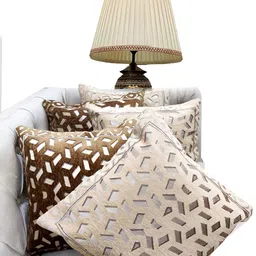 Good Vibes Brown & Cream Coloured 5 Pieces Geometric Jacquard Square Cushion Covers-44