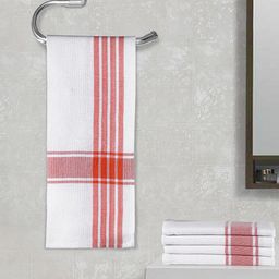 Arrabi White & Orange Set Of 5 Stripes Handwoven Cotton Hand Towel-54