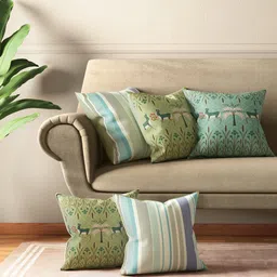 India Circus by Krsnaa Mehta Green & Blue Set of 5 Striped Square Cushion Covers-2