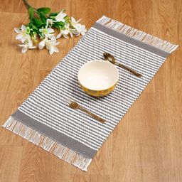 eyda Grey 6 Pieces Striped Pure Cotton Table Placemats-18