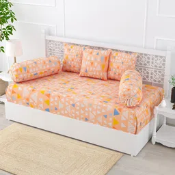 Salona Bichona Peach Colored 6 Pieces Printed Cotton Diwan Set-20