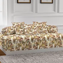 Arrabi Beige Set of 6 Printed Handwoven  Chenille Diwan Set-38