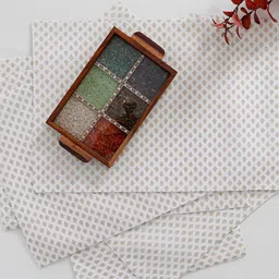 TARAN LIVING White & Beige 6 Pieces Floral Printed Rectangle Cotton Table Placemats-image-72