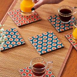 Chumbak Set Of 6 Wooden Coaster Set with Holder Tableware-1