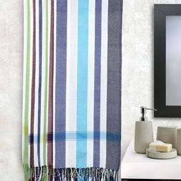 Arrabi Set Of 6 White & Blue Striped 210 GSM Cotton Bath Towels-4