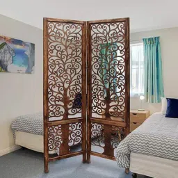 wooden twist Mango Wood & Mdf Room Divider In Brown Colour-picture-1