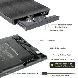 microware External USB & Type C CD DVD Drive USB 3.0 & Type C Dual Port Portable Slim External DVD Writer image 4