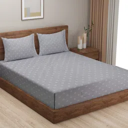 SWAYAM Grey & White Floral King Bedsheet with 2 Pillow Covers-image-32