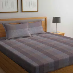 Arrabi Beige & Brown Geometric 300 TC King Bedsheet with 2 Pillow Covers-22