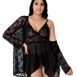 Fihana Self Design Net Baby Doll with Asymmetric image 1