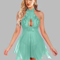 Krelin Self Design Halter Neck Net Baby Doll-image-62