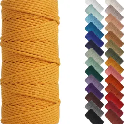 Macrame Cord 3mm 60 Mtr Yellow 4 Stands Twisted Cord 100% Natural Cotton Rope-picture-12