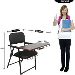 furnimax Folding Study Chair With Cushion & Adjustable Writing Pad Fabric Study Folding Chair image 3
