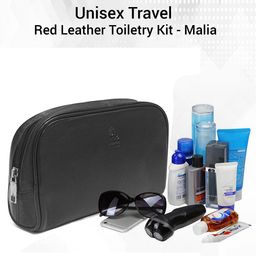 Kara Black Solid Leather Toiletry Kit image 2