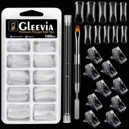 Dual Nail Forms Clear for PolyGel Nail Extension 100Tips with Dual-end Gel Brush & 10pcs Nail Clip Manicure Tools for Nail Salon-33