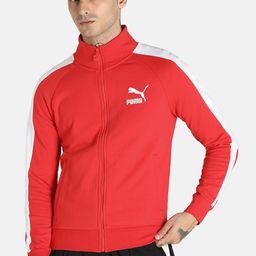 Puma Men Red Brand Logo Bomber Track Jacket-image-89