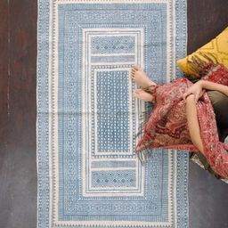 Art Avenue Blue & White Ethnic Motifs Printed Cotton Carpet-image-76