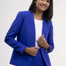 FableStreet Women Blue Open Front Blazer-11