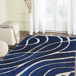 IMRA CARPET Blue & White Abstract Shaggy Rectangle Carpet-picture-50