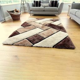 AaHo Decor Brown & Beige Geometric Shaggy Woolen Carpets-image-56