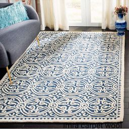IMRA CARPET Navy Blue & White Ethnic Motifs Rectangle Anti-Skid Woollen Shaggy Carpet-image-4