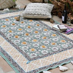 Art Avenue Green & White Floral Printed & Embroidered Cotton Rectangular Carpet-4
