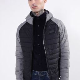 BEN SHERMAN Men Black Grey Colourblocked Hooded Puffer Jacket-picture-17