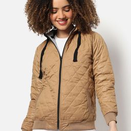 Campus Sutra Women Camel Brown Windcheater Bomber Jacket-15