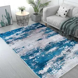 Sapana Carpet-Mats Rio Blue & White Printed Anti Skid Rectangle Contemporary Carpet-image-34