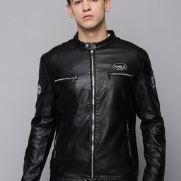 SHOWOFF Men Mandarin Collar Leather Biker Jacket-image-59