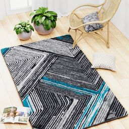 BIANCA Grey & Blue Geometric Printed Anti Skid Carpet-42