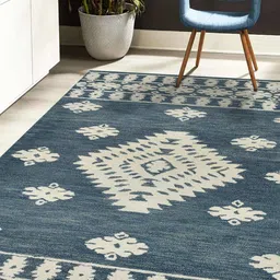 saraswatii global Navy Blue & White Geometric Woolen Carpet-82