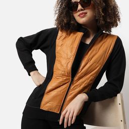 Campus Sutra Women Mustard Colourblocked Windcheater Outdoor Tailored Jacket-56