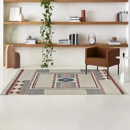 Art Avenue Cream & Rust Geometric Printed Cotton Rectangular Carpet-3
