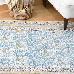 Art Avenue Off White & Blue Printed Cotton Carpet-image-21