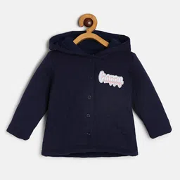 MINI KLUB Girls Navy Blue & White Cotton Lightweight Tailored Jacket with Patchwork-image-16