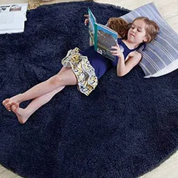 AaHo Decor Navy Blue Round Shaggy Carpets-image-52