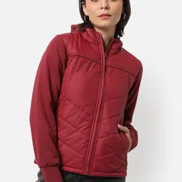Campus Sutra Women Red Solid Windcheater Longline Outdoor Puffer Jacket-8