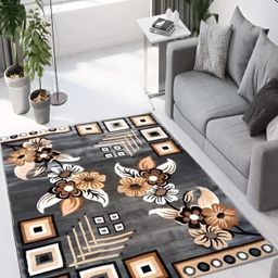 SANA CARPET Grey & Beige Floral Printed Anti-Skid Carpet-image-102