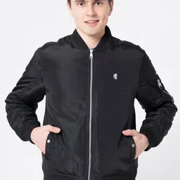 Red Tape Men Black Solid Bomber Jacket-image-17