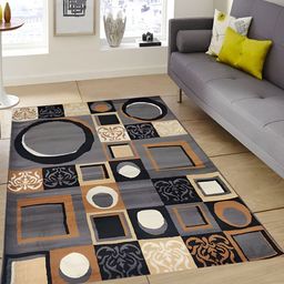 Safiya Carpet Grey & Black Geometric Water Resistant Carpets-10