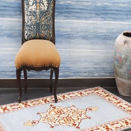 Art Avenue Pink & Blue Ethnic Motifs Anti-Skid Woollen Carpet-image-105