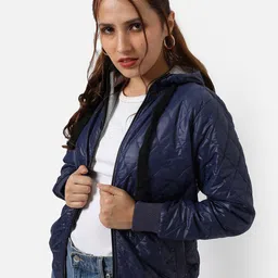 Campus Sutra Women Blue Windcheater Outdoor Bomber Jacket-25