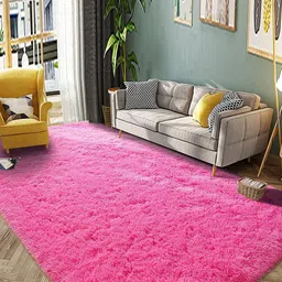 IMRA CARPET Pink Textured Shaggy Anti-Skid Carpet-picture-8