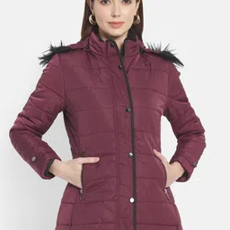 METTLE Women Maroon Longline Parka Jacket-image-19
