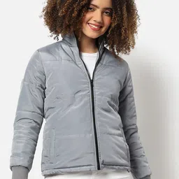 Campus Sutra Women Grey Windcheater Bomber Jacket-image-88
