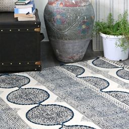 Art Avenue White & Blue Ethnic Motifs Printed Cotton Rectangular Carpet-image-92